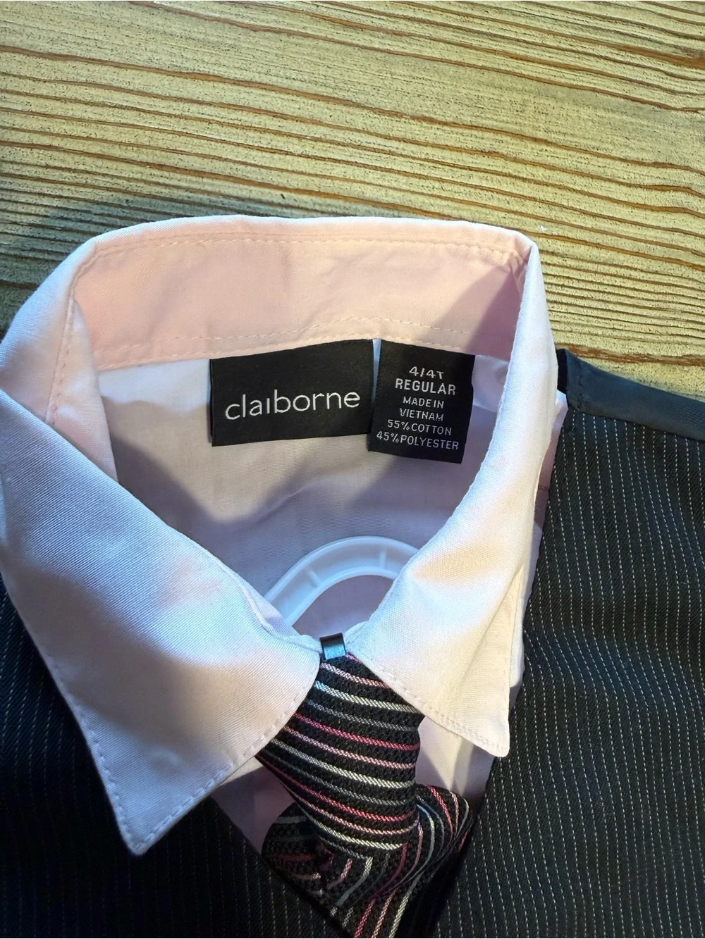 Claiborne Black Pinstripe Vest Suit with Light Pink Shirt